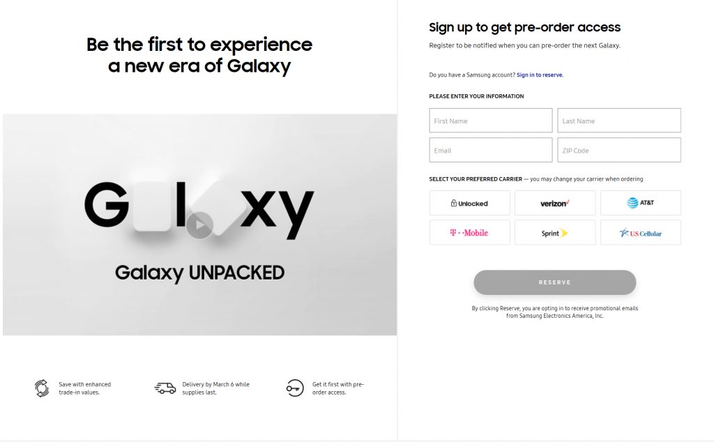 samsung galaxy pre orders