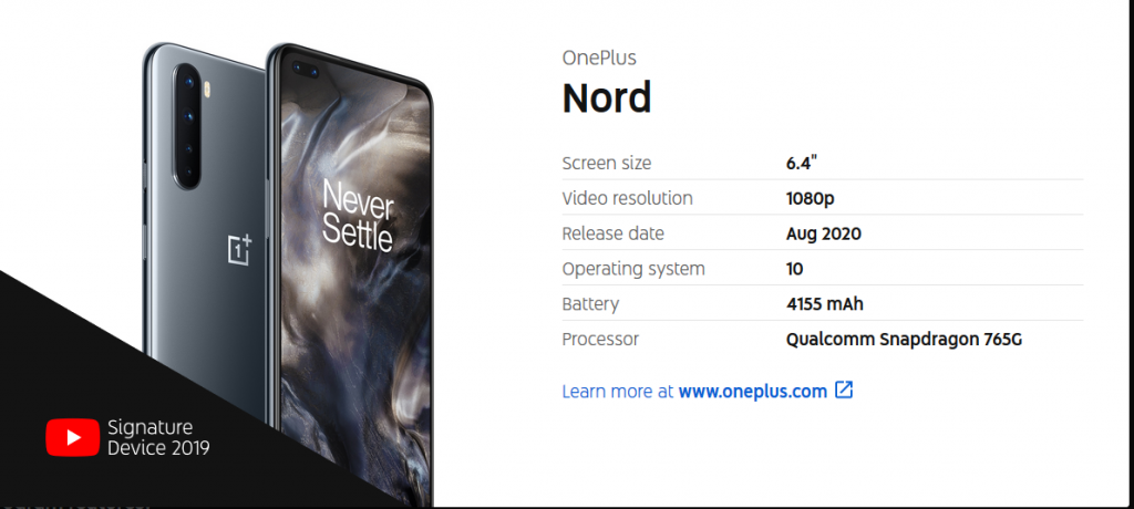 OnePlus Nord YouTube Device Report